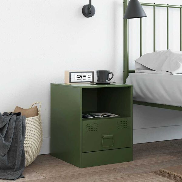 vidaXL Bedside Cabinet Olive green Cold-rolled steel Medium