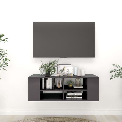 vidaXL Wall-Mounted TV Cabinet High Gloss Gray 40.2"x13.8"x13.8" Engineered Wood
