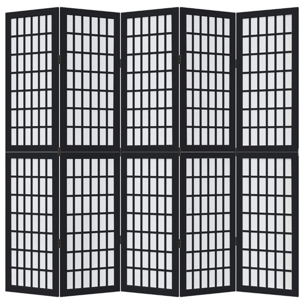 vidaXL Room Divider 5 Panels Black Solid Wood Paulownia