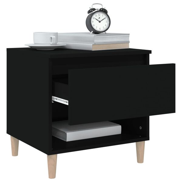 vidaXL Bedside Table Black Engineered wood, Solid eucalyptus wood Compact