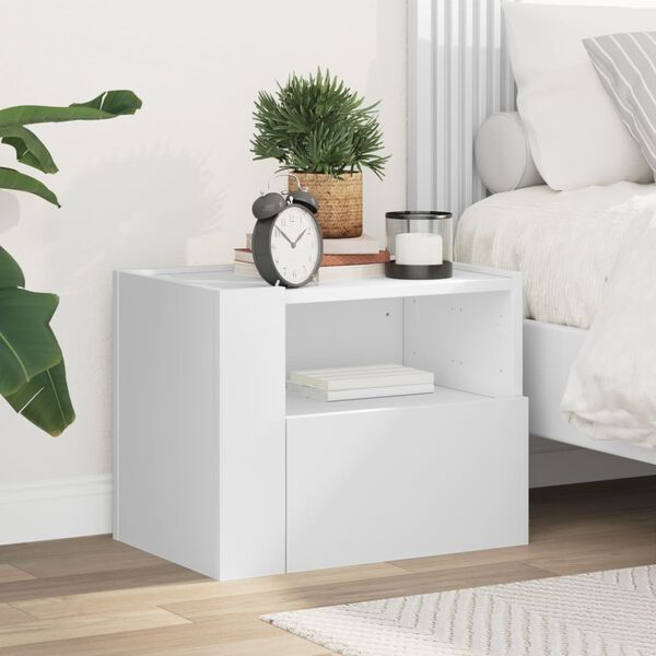 vidaXL Wall-mounted Bedside Cabinet White Engineered wood