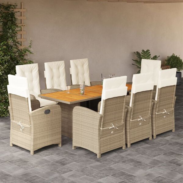 vidaXL Dining Set Beige and brown with mix beige and light gray cushions