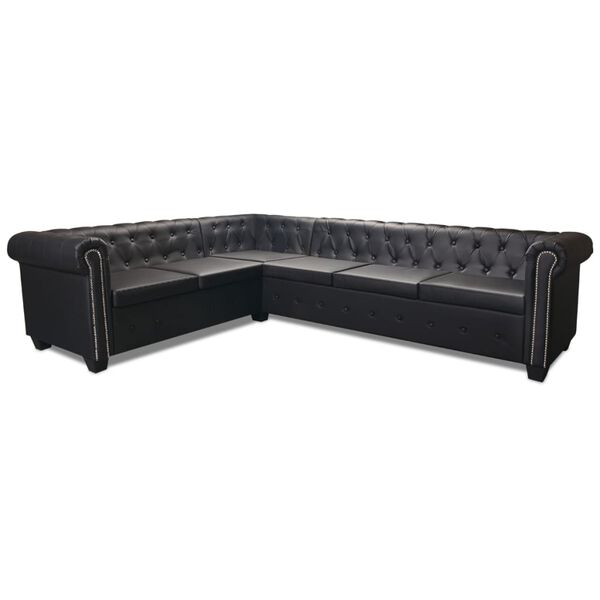 vidaXL Chesterfield Corner Sofa 6-Seater Artificial Leather Black