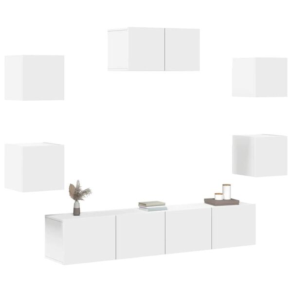 vidaXL TV Cabinet Set Set of 7 White Engineered wood Various sizes