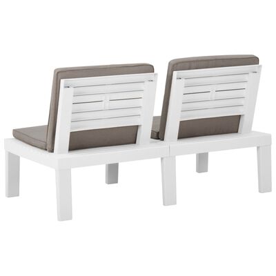 vidaXL Patio Lounge Benches with Cushions 2 pcs Plastic White