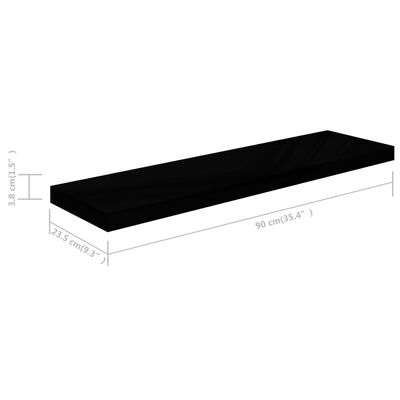 323776 vidaXL Floating Wall Shelves 2 pcs High Gloss Black 90x23,5x3,8 cm MDF