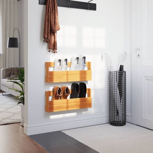 vidaXL Wall-mounted Shoe Rack Set of 2 Wax brown Solid pine wood