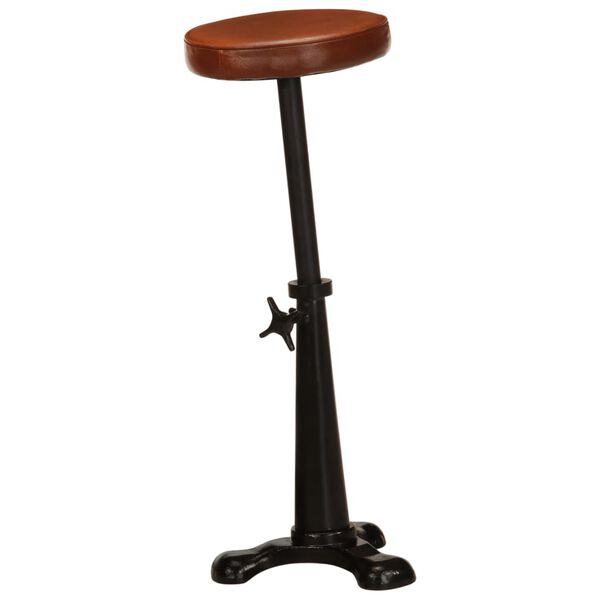 vidaXL Bar Stool Brown Genuine goat leather, cast iron Adjustable