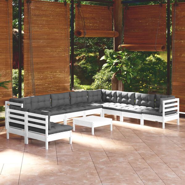 vidaXL Garden Lounge Set White Anthracite Solid Pinewood, 100% Polyester