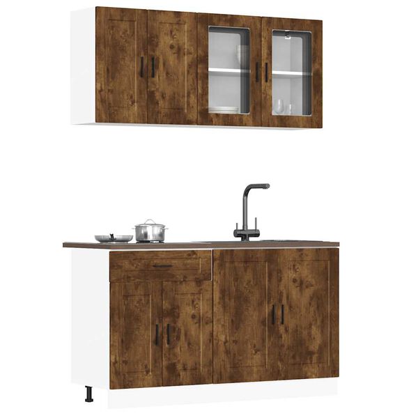 vidaXL Kitchen Cabinet Set Smoked Oak Engineered wood and glass