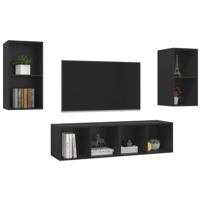 vidaXL Wall-mounted TV Stands 4 Pcs Black Engineered Wood