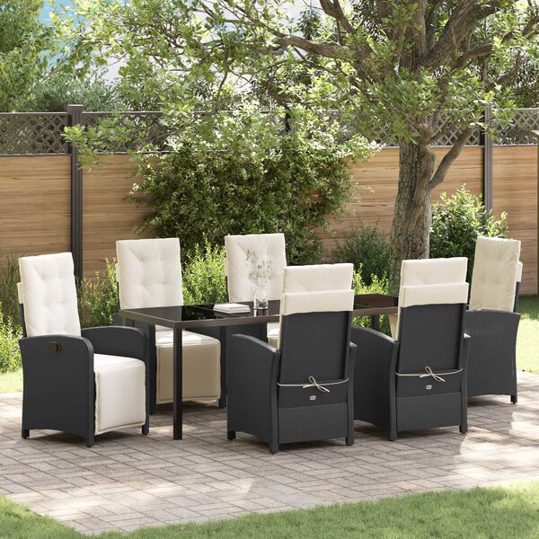 vidaXL Garden Dining Set with Cushion 7 pcs Black Poly Rattan