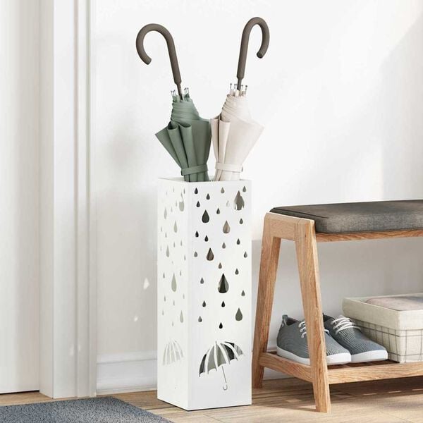 vidaXL Umbrella Stand White 15.5 x 15.5 x 49 cm Metal