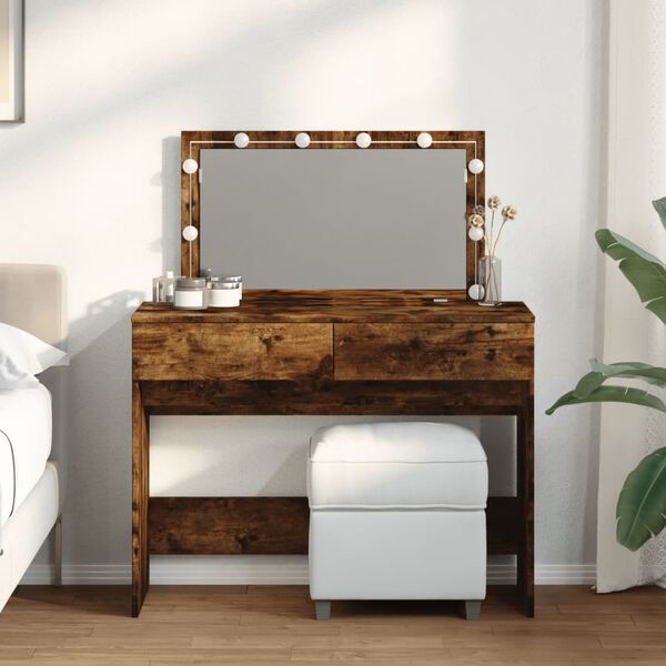 vidaXL Dressing Table Smoked oak Engineered wood, Glass Medium