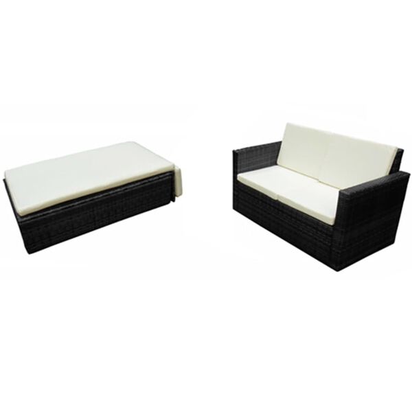 vidaXL Garden Sofa Set Black Sofa with Cream Cushions