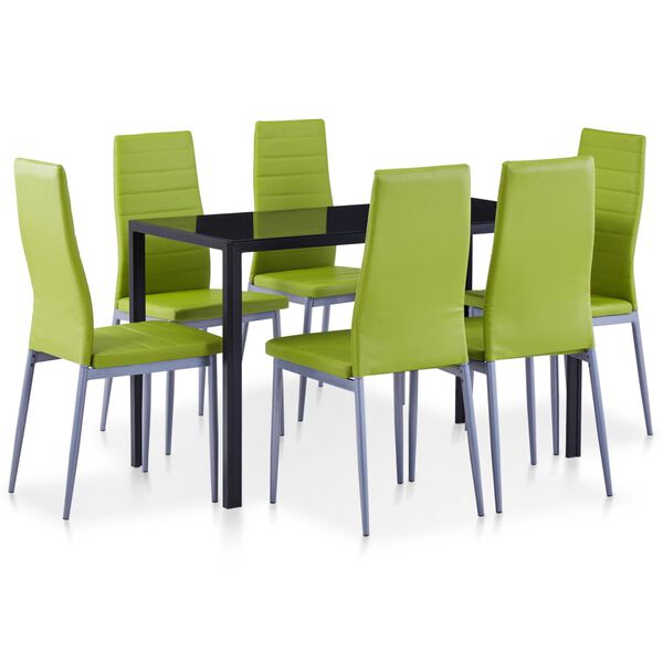 vidaXL Kitchen Dining Set Green Faux leather, Tempered glass, Iron, Wood