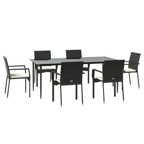 vidaXL Garden Dining Set Black with cream cushions