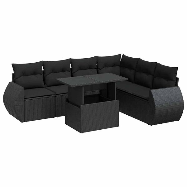 vidaXL Garden Sofa Set Black PE rattan Adjustable Armrests
