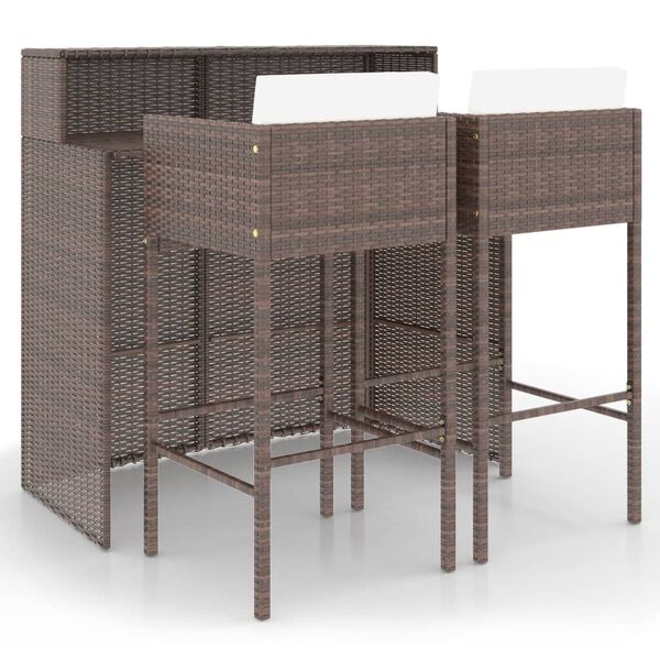 vidaXL Garden Bar Set Brown, Cream White PE rattan, Powder-Coated Steel