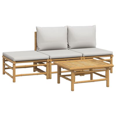 vidaXL 4 Piece Patio Lounge Set with Light Gray Cushions Bamboo