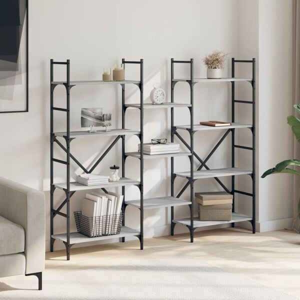 vidaXL Bookshelf Grey Sonoma Engineered Wood, Powder-Coated Steel Tall