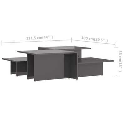 vidaXL Coffee Tables 2 pcs High Gloss Gray 43.9"x19.7"x13" Chipboard