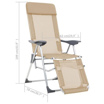 vidaXL Folding Camping Chairs 2 pcs with Footrest Cream Aluminum