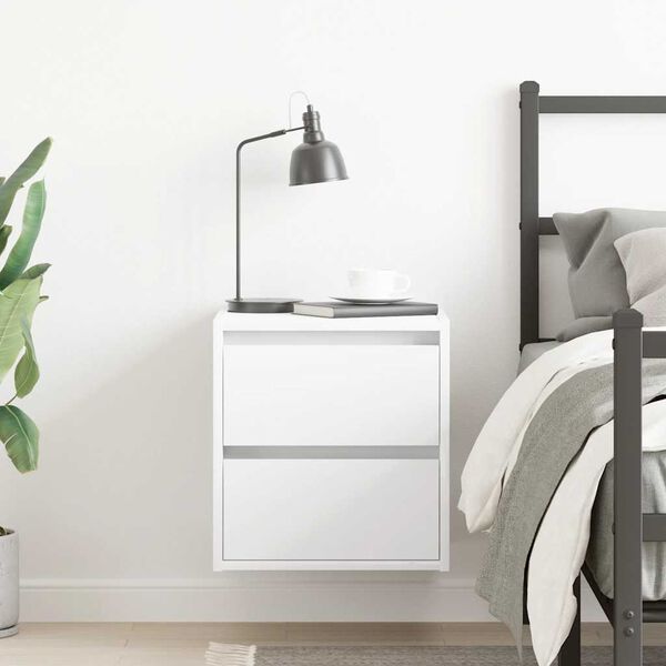 vidaXL Wall-mounted Bedside Cabinet White Engineered wood Small