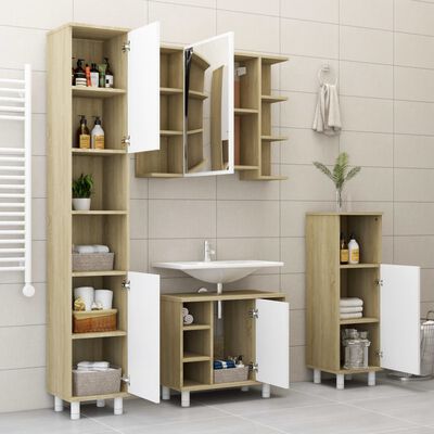 vidaXL Bathroom Cabinet White and Sonoma Oak 11.8"x11.8"x37.4" Engineered Wood