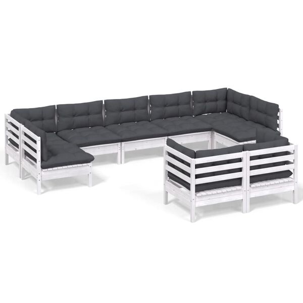 vidaXL Garden Lounge Set White Solid pinewood 9 Piece Modular