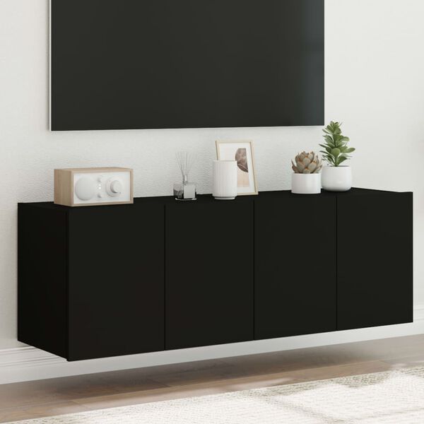 vidaXL TV Wall Cabinet Set of 2 Black Engineered wood TV Wall Cabinet