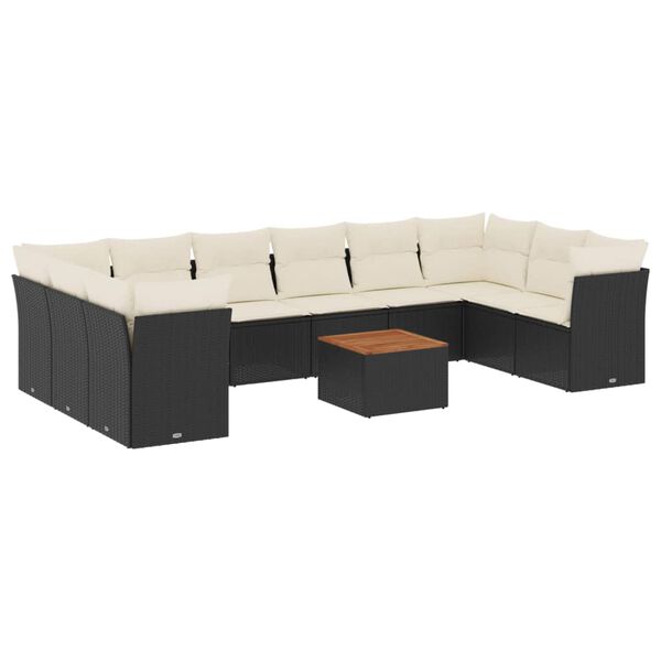 vidaXL Garden Sofa Set Black and Cream PE Rattan and Solid Acacia Wood