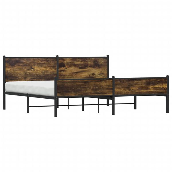 vidaXL Bed Frame Smoked Oak Steel, Engineered wood Double Bed Frame