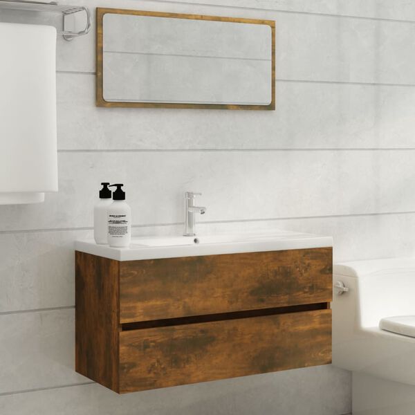 vidaXL Sink Cabinet Smoked oak Engineered wood 35.4 in