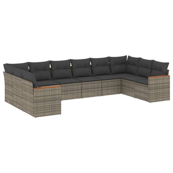 vidaXL Garden Sofa Set Grey PE Rattan Large Adjustable Feet