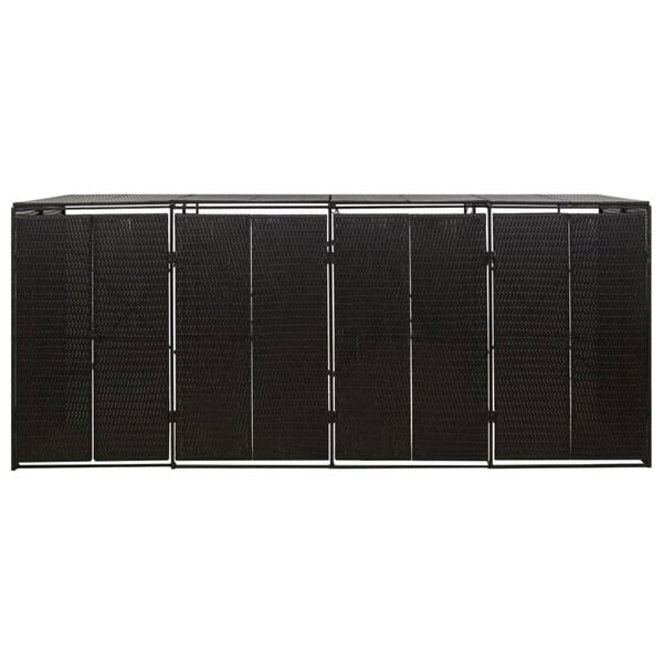 vidaXL Quadruple Wheelie Bin Shed Black 107.9"x31.5"x46.1" Poly Rattan