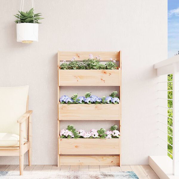 vidaXL Wall Planter Natural Pine Solid Pine Wood 23.6x7.3x43.3 in
