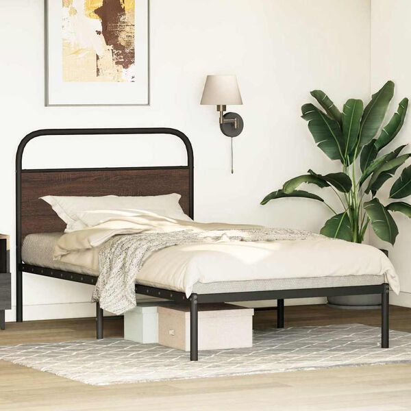 vidaXL Bed Frame Brown Oak Steel Single Classic/Traditional Bed Frame
