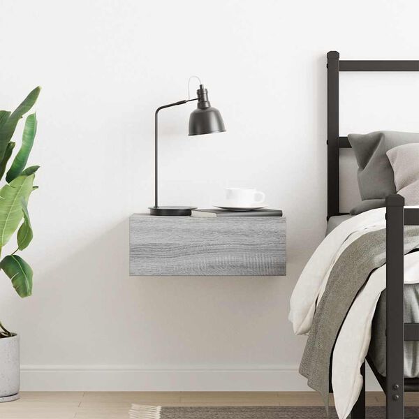 vidaXL Floating Nightstand Grey Sonoma Engineered Wood Small