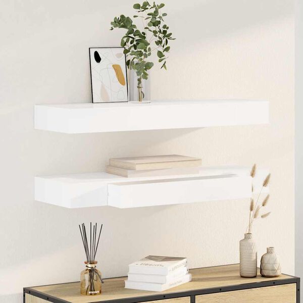 vidaXL Wall Mounted Shelf Set of 2 White MDF 31.5 in