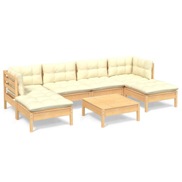 vidaXL Garden Lounge Set Cream Solid pinewood 7 Piece Modular