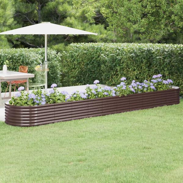 vidaXL Garden Raised Bed Brown Powder-coated steel 173.2 x 31.5 x 14.2 in