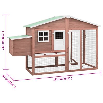 vidaXL Chicken Coop with Nest Box Mocha and White Solid Fir Wood