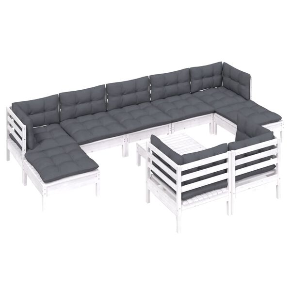 vidaXL Garden Lounge Set White Solid pinewood, fabric (100% polyester)