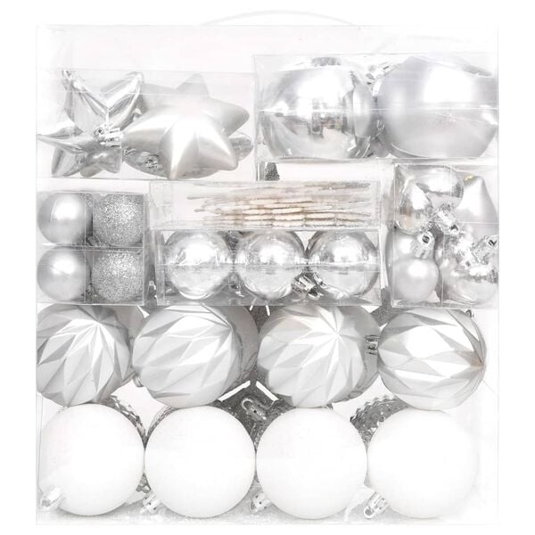 vidaXL Christmas Bauble Set Silver and white Plastic Multiple sizes