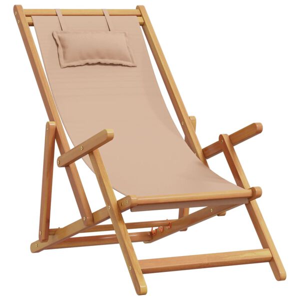 vidaXL Folding Beach Chair Taupe Solid Wood Eucalyptus and Fabric