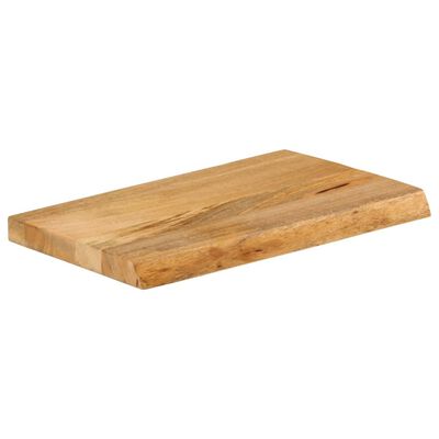 A wooden cutting board with rounded edges and natural wood grain.