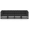 vidaXL Garden Sofa Black Solid pine wood, 100% polyester 4-seater