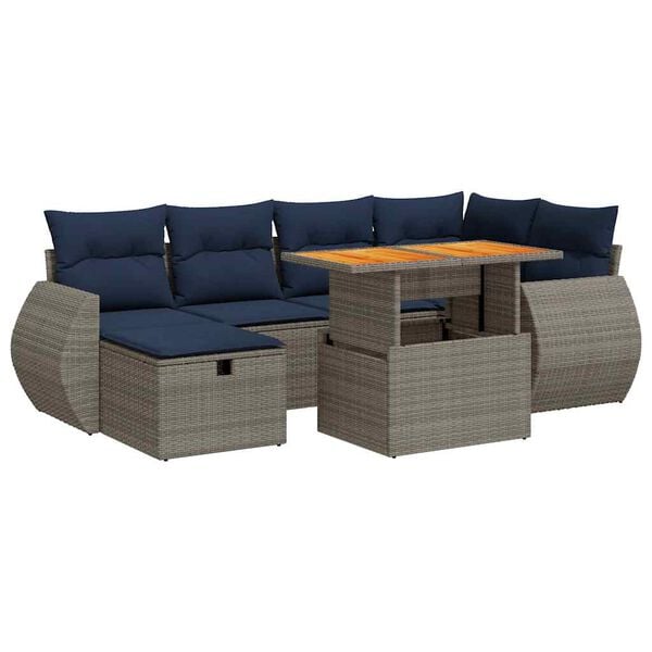 vidaXL 7 Piece Patio Sofa Set with Cushions Brown Poly Rattan Acacia