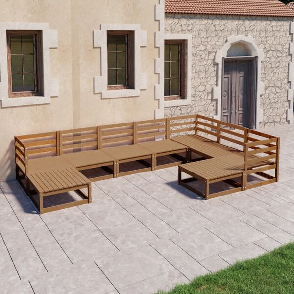 vidaXL Garden Lounge Set Honey Brown Solid Pine Wood 9 Piece Set Durable